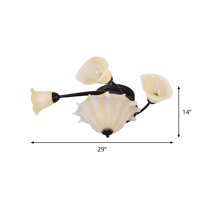 Countryside Whirled Frosted Glass Flush Mount Ceiling Lighting In Black - 3 - Light Lamp