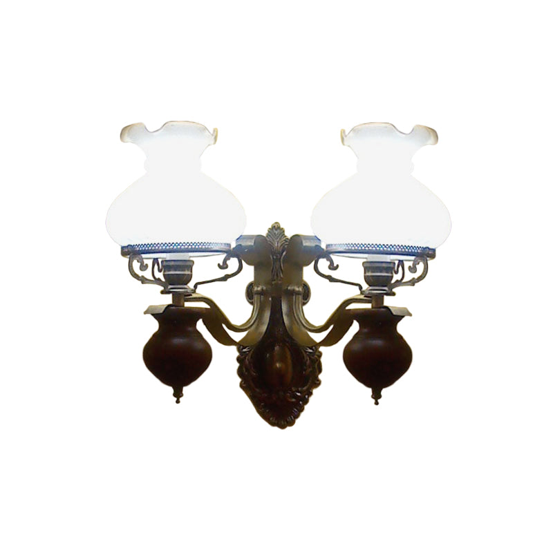Handmade Opaline Glass Wall Sconce In Bronze - Rustic Style