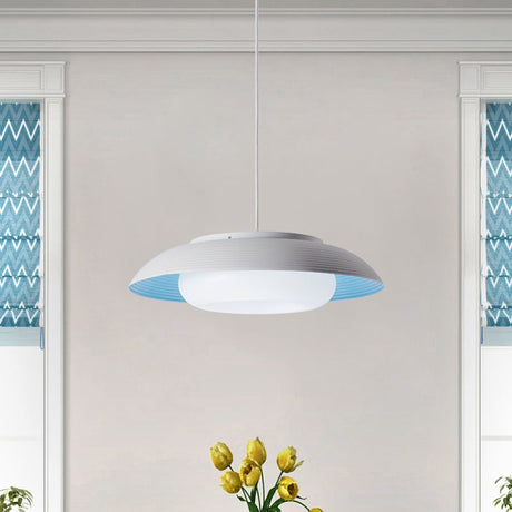 Black/Blue Macaron Wide Bowl Pendant Light With Inner Round Shade - Iron Dining Table Suspension