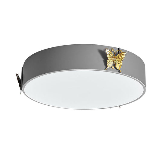 Grey Nordic Butterfly Drum Led Ceiling Light For Bedroom With White/Warm