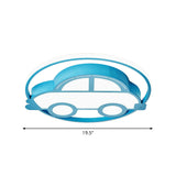 Car Shape Led Cartoon Flush Mount Lamp In Blue With White/Warm Light - Ideal For Bedrooms
