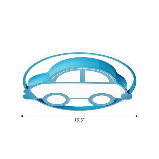 Car Shape Led Cartoon Flush Mount Lamp In Blue With White/Warm Light - Ideal For Bedrooms