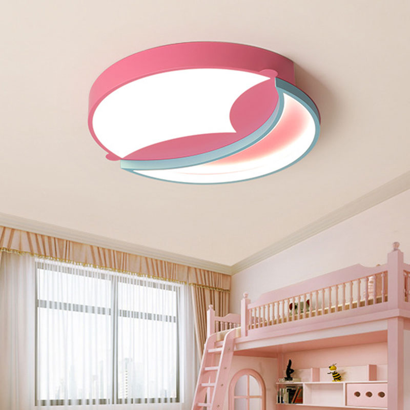 Round Flushmount Lamp: Pink & Blue Led Metallic Fixture In White/Warm Light 18/22 Wide / 18 White
