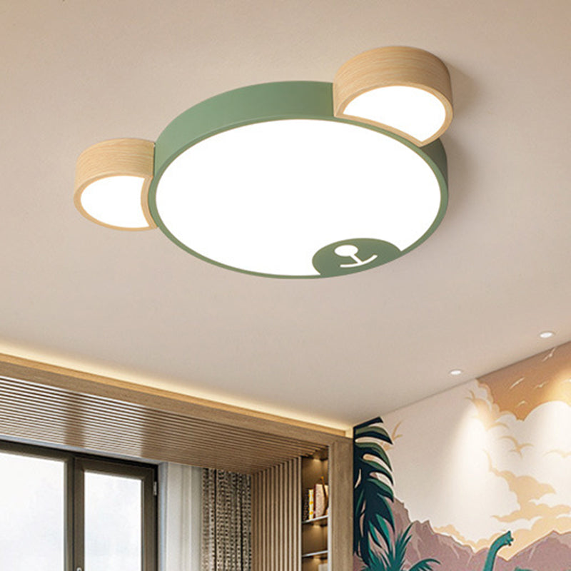 Nordic Grey/Green Metallic Bear Head Flushmount Led Ceiling Light In Warm/White 18’/21.5’ Wide