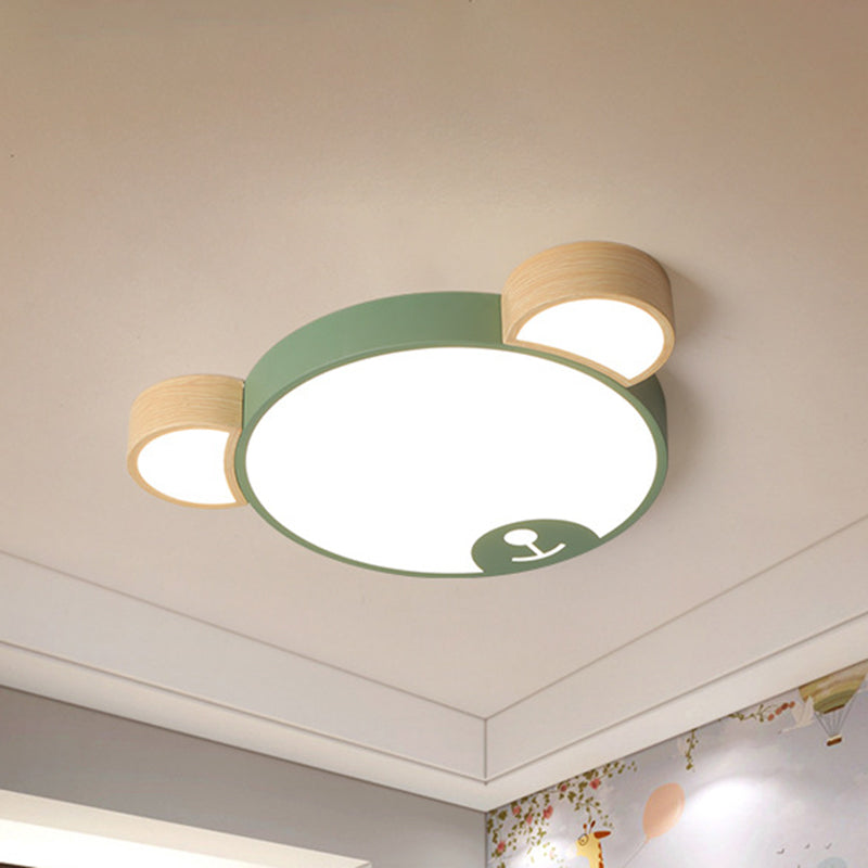 Nordic Grey/Green Metallic Bear Head Flushmount Led Ceiling Light In Warm/White 18’/21.5’ Wide