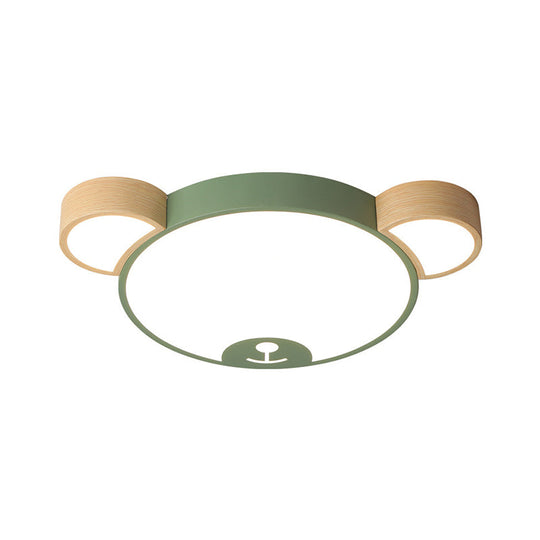 Nordic Grey/Green Metallic Bear Head Flushmount Led Ceiling Light In Warm/White 18/21.5 Wide
