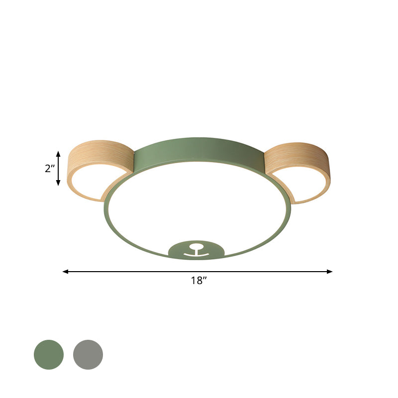 Nordic Grey/Green Metallic Bear Head Flushmount Led Ceiling Light In Warm/White 18’/21.5’ Wide