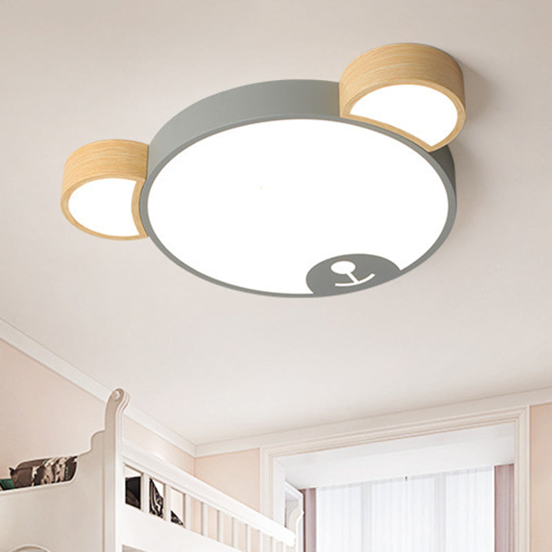 Nordic Grey/Green Metallic Bear Head Flushmount Led Ceiling Light In Warm/White 18/21.5 Wide Grey /