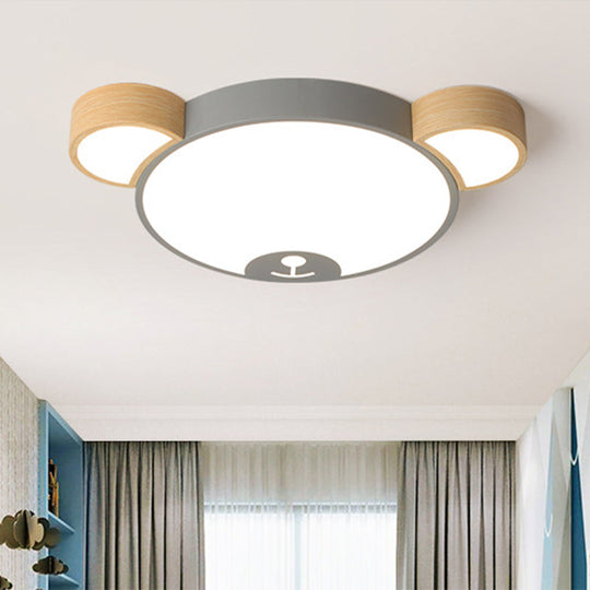 Nordic Grey/Green Metallic Bear Head Flushmount Led Ceiling Light In Warm/White 18’/21.5’ Wide