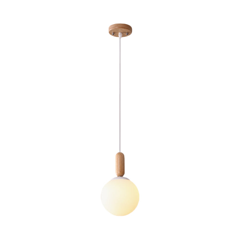 Sleek Sphere Kitchen Pendant Light: White/Cognac Glass Minimalist Design With Wood Grip