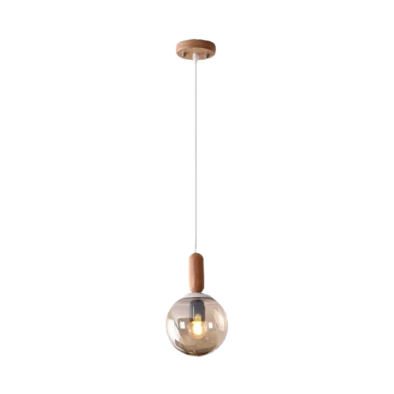 Sleek Kitchen Pendant Light: White/Cognac Glass Minimalist Design With Wood Grip