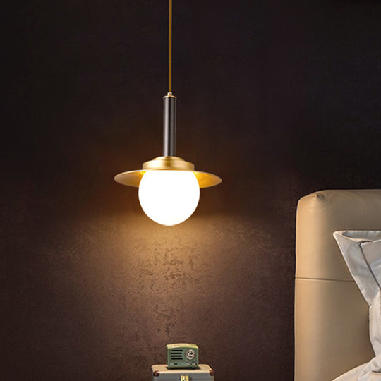 Post-Modern Metal Cap Pendant Light With Brass Head And Glass Shade