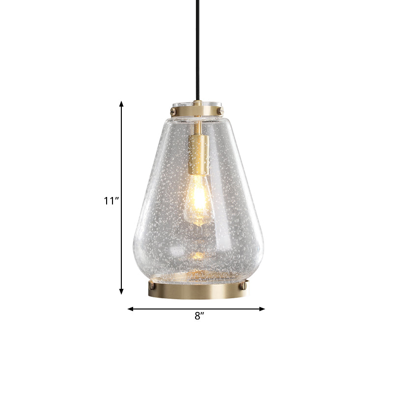 Seeded Glass Pendant Light With Brass Rim - Perfect For Bedrooms