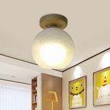 White Crackled Glass Foyer Flush Mount Ceiling Light Globe Fixture