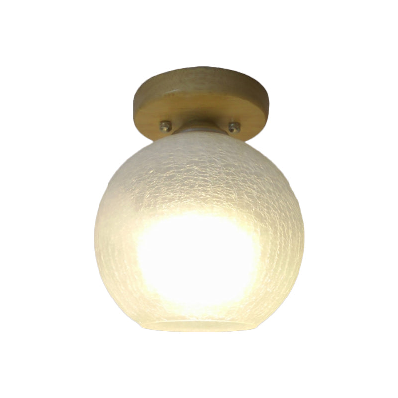 White Crackled Glass Foyer Flush Mount Ceiling Light Globe Fixture