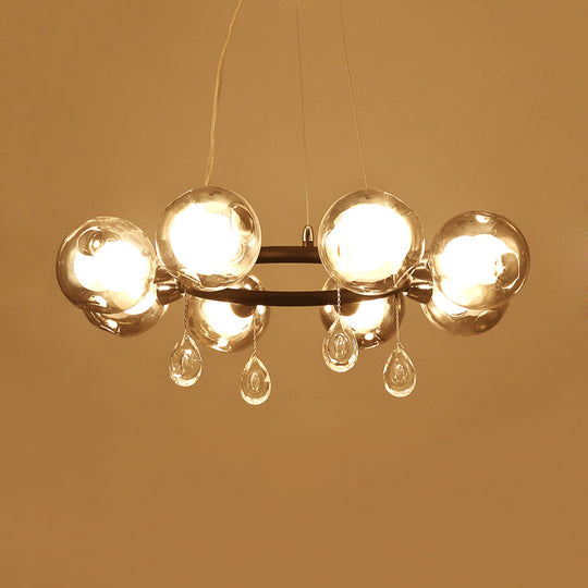 Modern Smoke Grey Glass Orb Pendant Chandelier With Droplet - 8 Lights Black