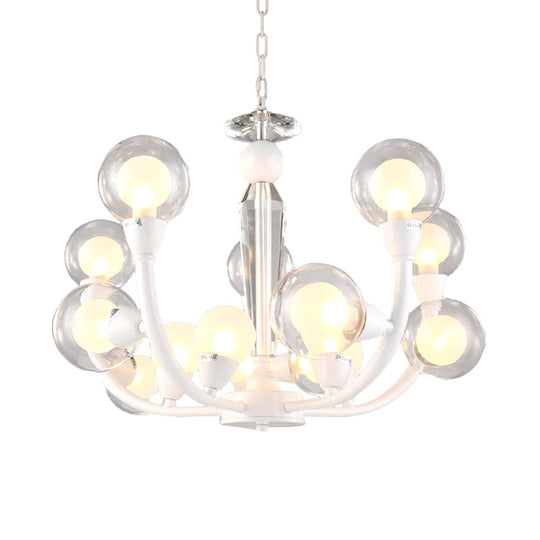 White Orb Chandelier - Modern 15/24-Light Lobby Ceiling Lamp With Clear And Frosted Glass Shades