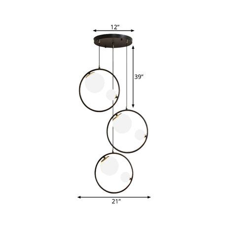 Black Orb Pendant Ceiling Light With Opal Glass Shade And Ring - Modernism 6-Light Multi