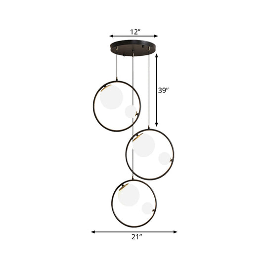 Black Orb Pendant Ceiling Light With Opal Glass Shade And Ring - Modernism 6-Light Multi