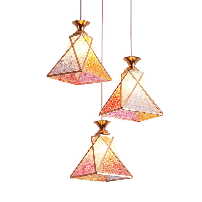 Stylish 3-Head Rose Gold Pendant Lamp With Pink Gradient Glass Shades For Modern Dining Rooms