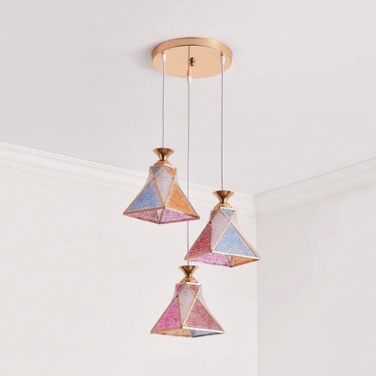 Stylish 3-Head Rose Gold Pendant Lamp With Pink Gradient Glass Shades For Modern Dining Rooms