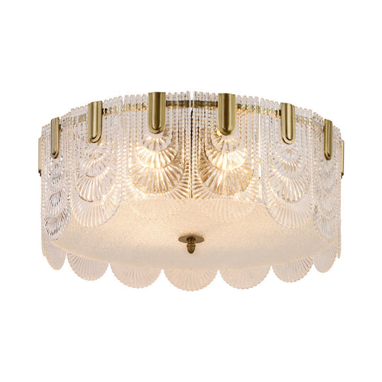 Modern Textured Glass Scalloped Ceiling Lamp With 6 Bulbs Brass Finish - Flush Mount Recessed