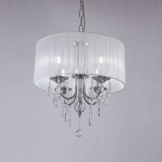 Simple Style Living Room Chandelier With Drum Fabric Shade 4-Light Chrome Pendant Light Kit And