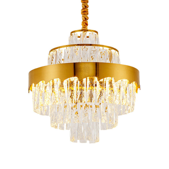 Modern Gold Tiered Crystal Chandelier 9/12 Lights Round Pendant Lighting For Dining Room