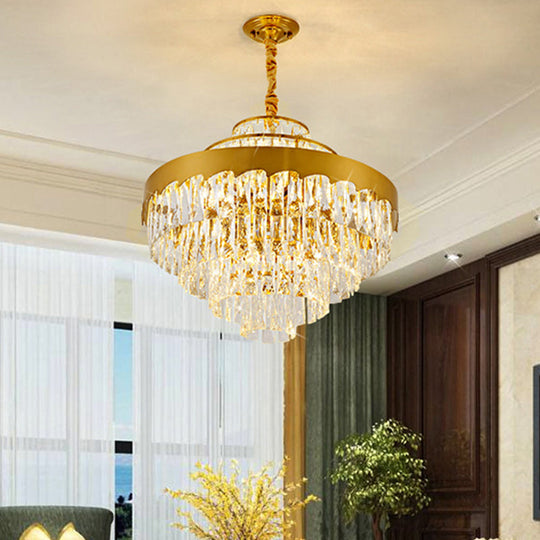 Modern Gold Tiered Crystal Chandelier 9/12 Lights Round Pendant Lighting For Dining Room
