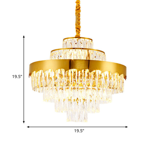 Modern Gold Tiered Crystal Chandelier 9/12 Lights Round Pendant Lighting For Dining Room