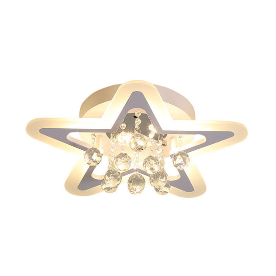 Kid Star Led Flush Mount Ceiling Lamp With Crystal Ball Drop - Warm/White Light