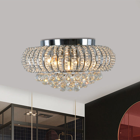 Modern Crystal Flush Mount Light With Oval Faceted Design - 3 - Head Ceiling Lighting For Living