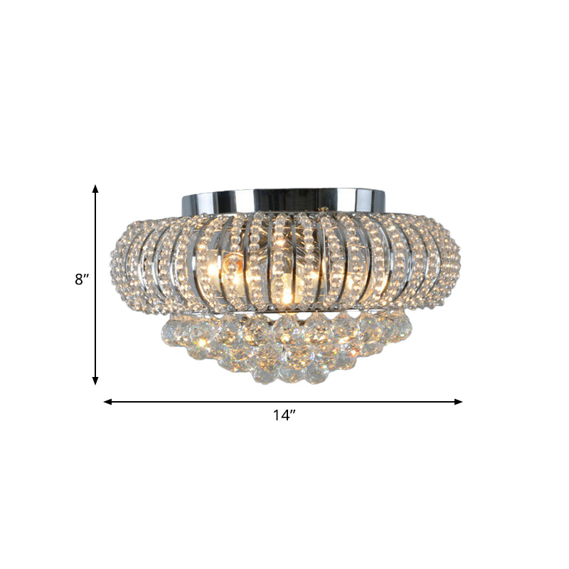 Modern Crystal Flush Mount Light With Oval Faceted Design - 3-Head Ceiling Lighting For Living Room