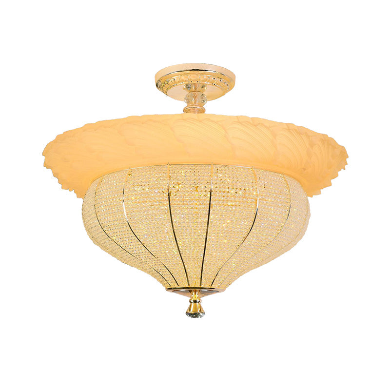 Gold Led Industrial Crystal - Encrusted Semi Flush Ceiling Light