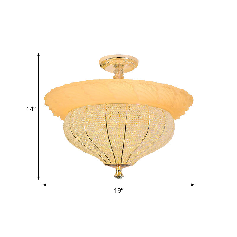 Gold Led Industrial Crystal - Encrusted Semi Flush Ceiling Light