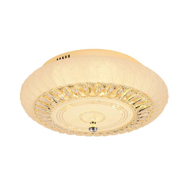 Contemporary Crystal Led Ceiling Mount Light - Gold Finish Round Design Flushmount For Living Room