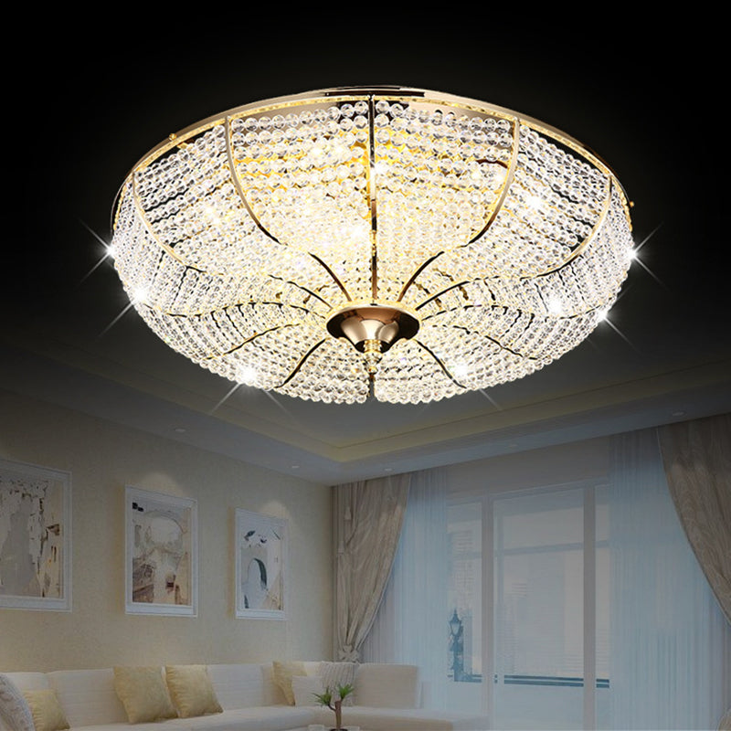 Gold Finish Crystal Ceiling Mounted Led Flush Mount Lamp For Simple Style Living Room