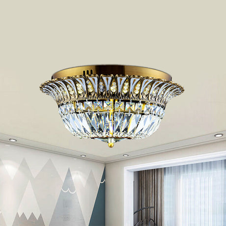 Crystal Led Gold Flared Shade Flushmount Light Fixture For Modern Living Rooms