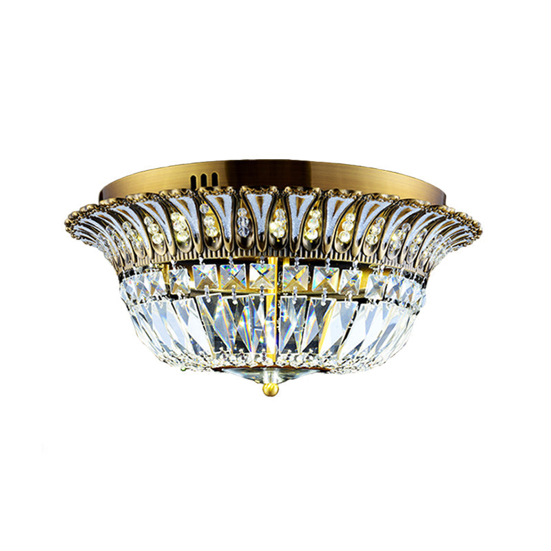 Crystal Led Gold Flared Shade Flushmount Light Fixture For Modern Living Rooms