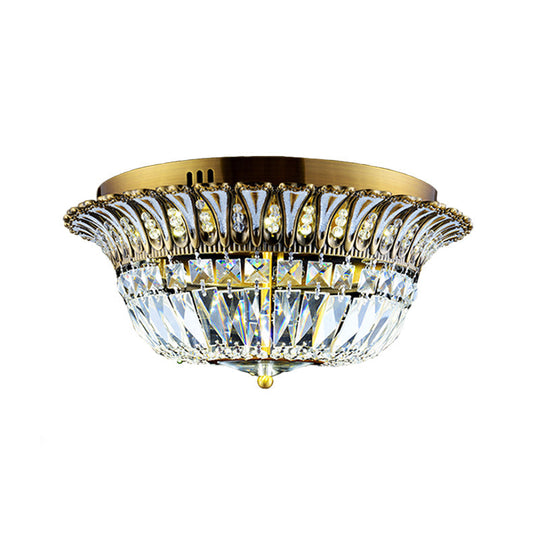 Crystal Led Gold Flared Shade Flushmount Light Fixture For Modern Living Rooms