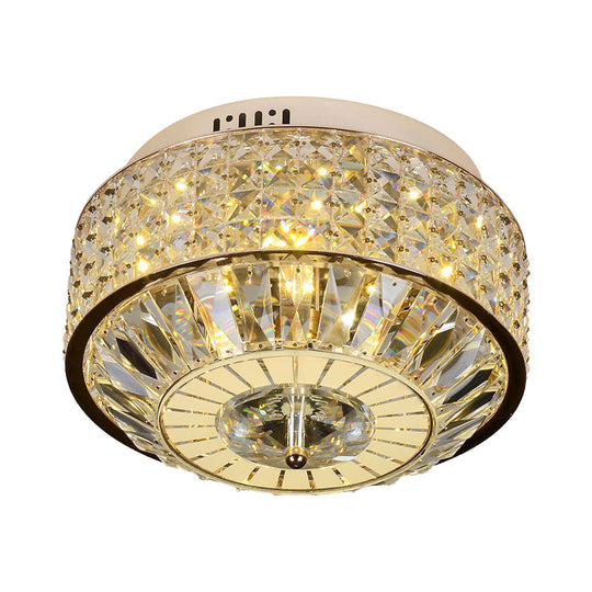 12’/16’ Wide Led Crystal Flush Light Fixture In Gold For Modern Bedroom Ceiling Mount