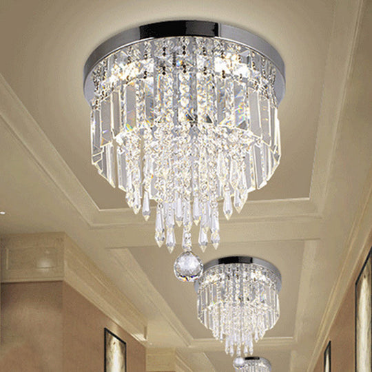 Contemporary Chrome Led Flush Mount Crystal Ceiling Light 8’/10’ Wide / 8’
