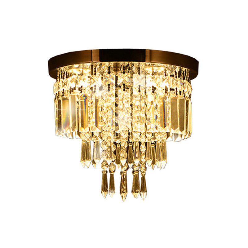 Contemporary Chrome Led Flush Mount Crystal Ceiling Light 8/10 Wide