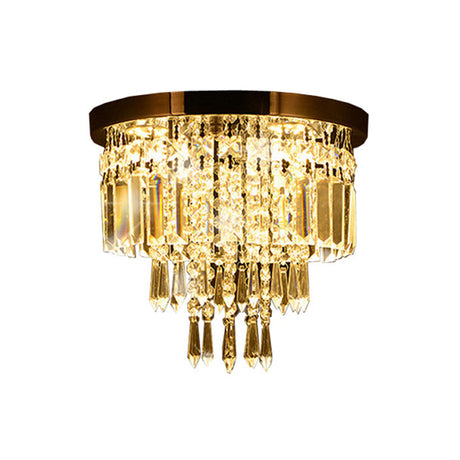 Contemporary Chrome Led Flush Mount Crystal Ceiling Light 8/10 Wide