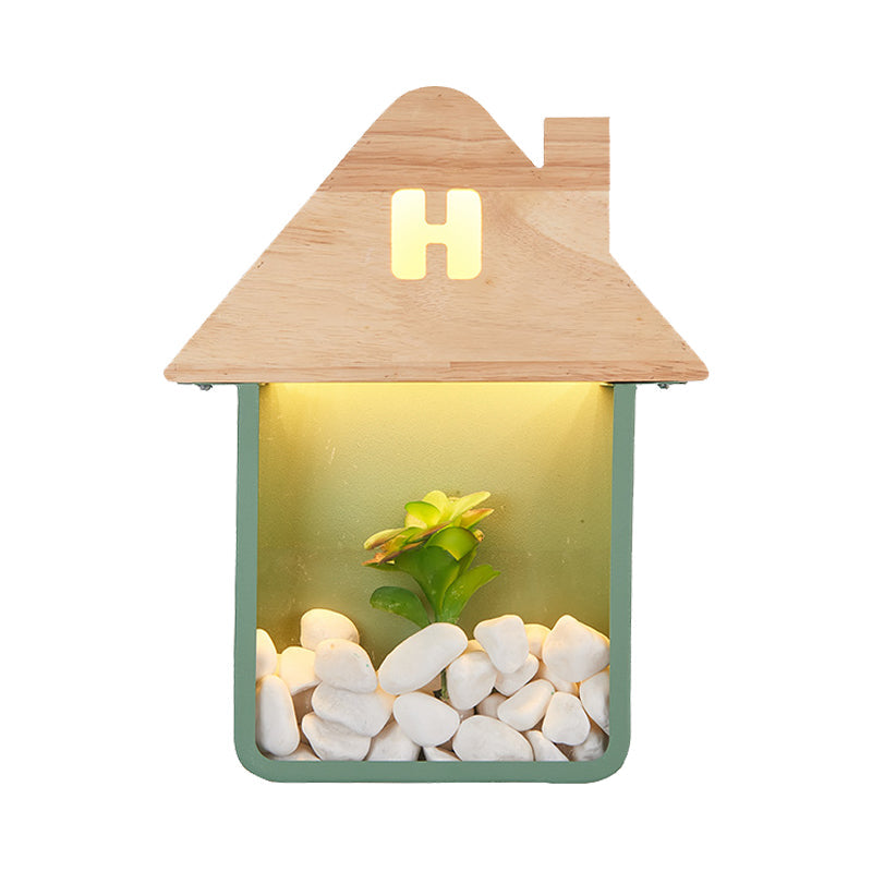 Nordic Wooden Led Wall Sconce Light With Storage Shelf - Grey/White/Green