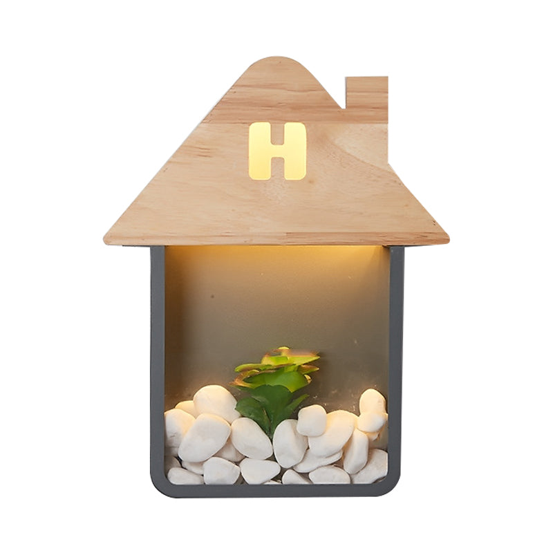 Nordic Wooden Led Wall Sconce Light With Storage Shelf - Grey/White/Green