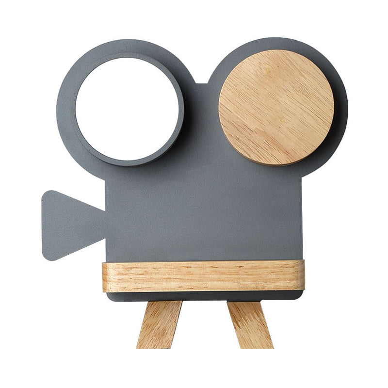 Nordic Iron Grey/White-Wood Led Wall Sconce With Rack - Shooting Camera