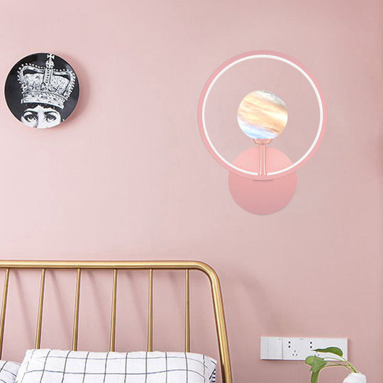 Modern Led Glass Globe Wall Sconce With Ring Guard - Black/Pink/White Gradient