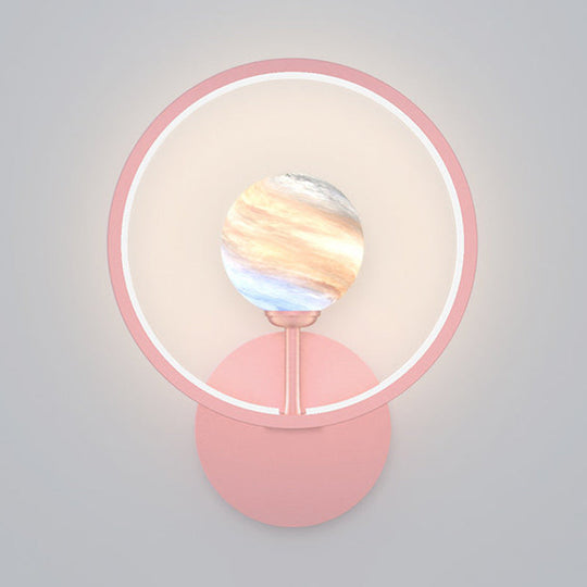 Modern Led Glass Globe Wall Sconce With Ring Guard - Black/Pink/White Gradient