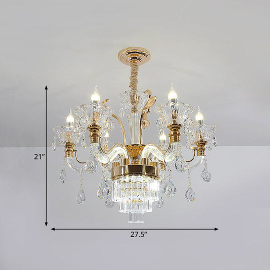 Traditional 6-Light Candelabra Chandelier In Gold With Clear Glass And Crystal Accent - Dining Room